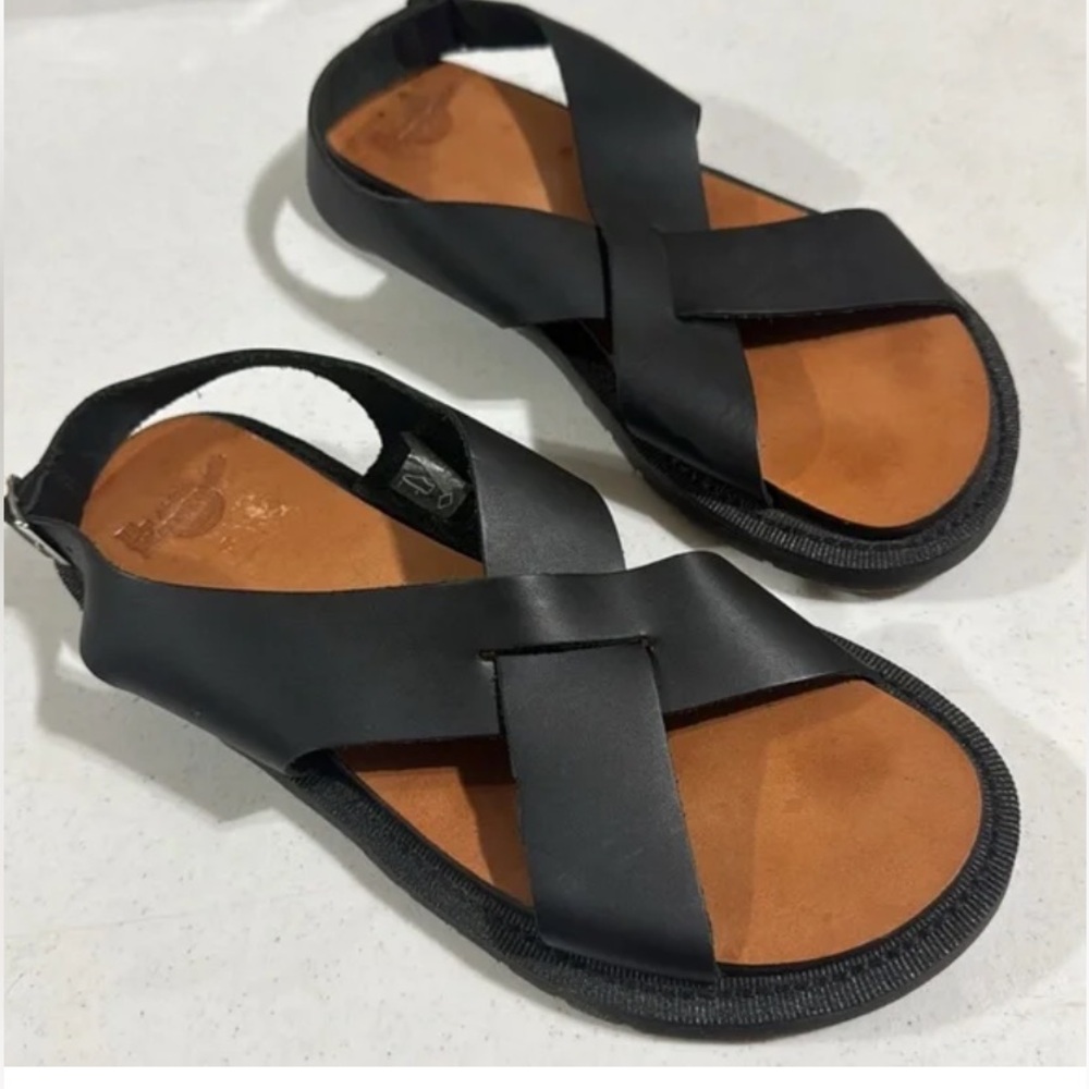 Dr. Martens Black Leather Cross-Strap Sandals